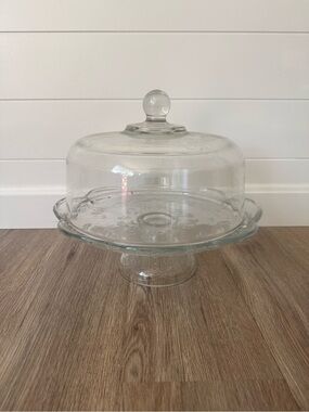Vintage Anchor Hocking Cake Stand Pedestal Flower Pattern